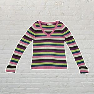 M - Polo Jeans Co. by Ralph Lauren striped sweater v-neck ribbed knit pullover
